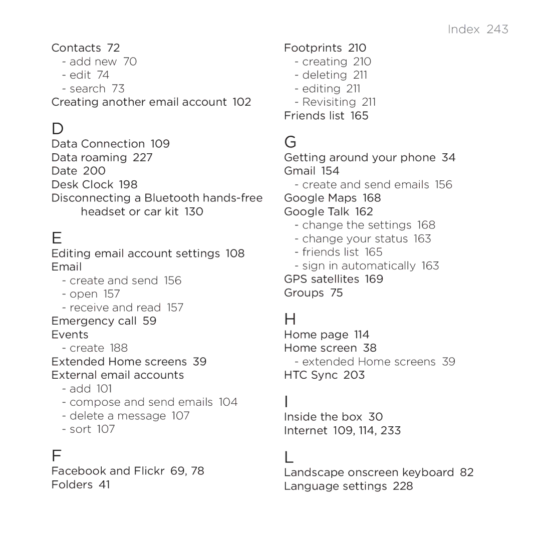 HTC 200 manual Index  